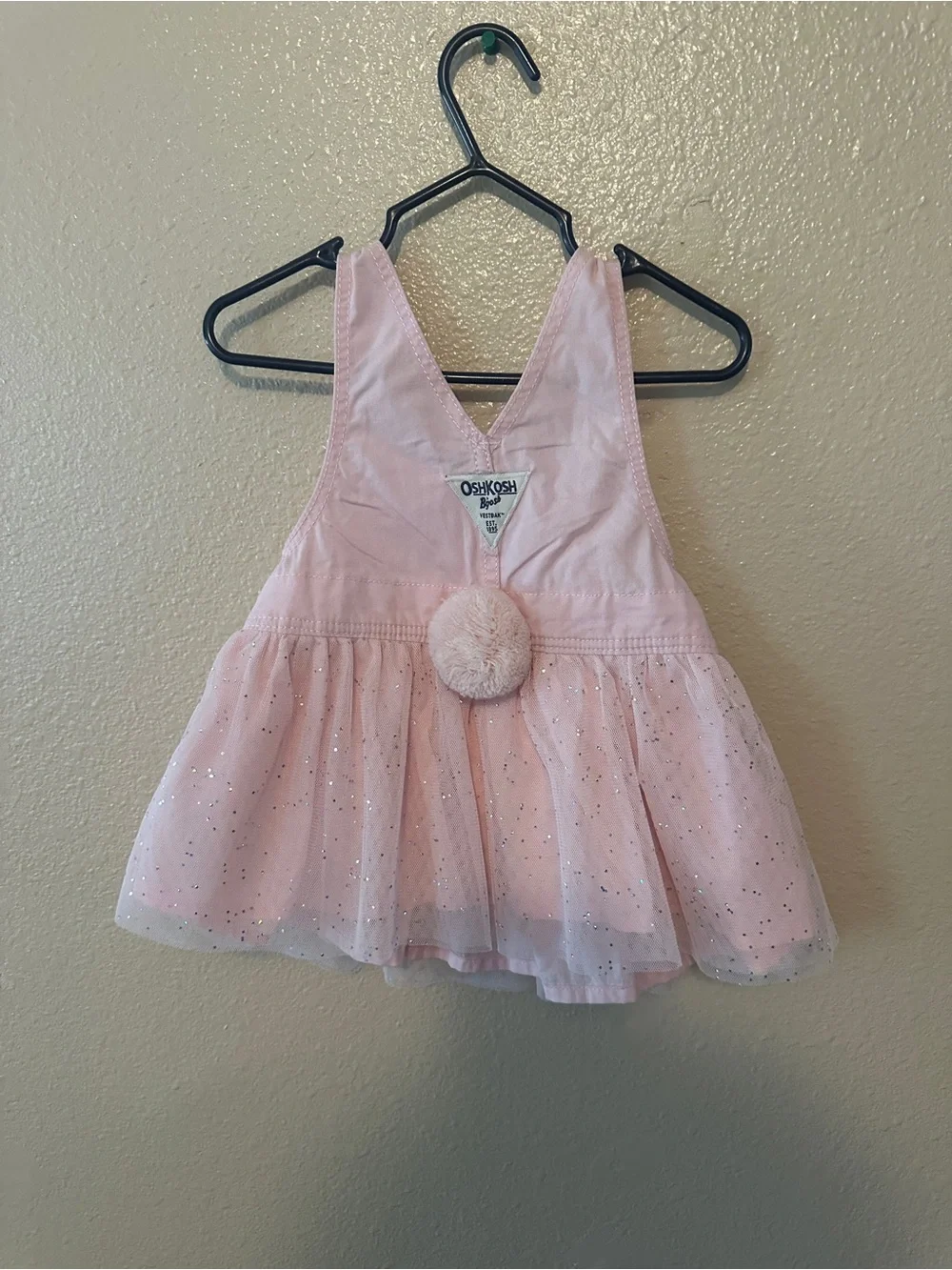 Carter's Light Pink Sparkle Tulle Overall Dress with Cat Embroidery